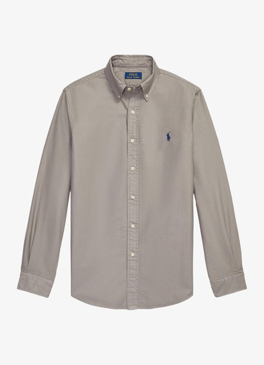 Ralph Lauren Custom fit overhemd met logoborduring - voorkant perfect grey / grijs