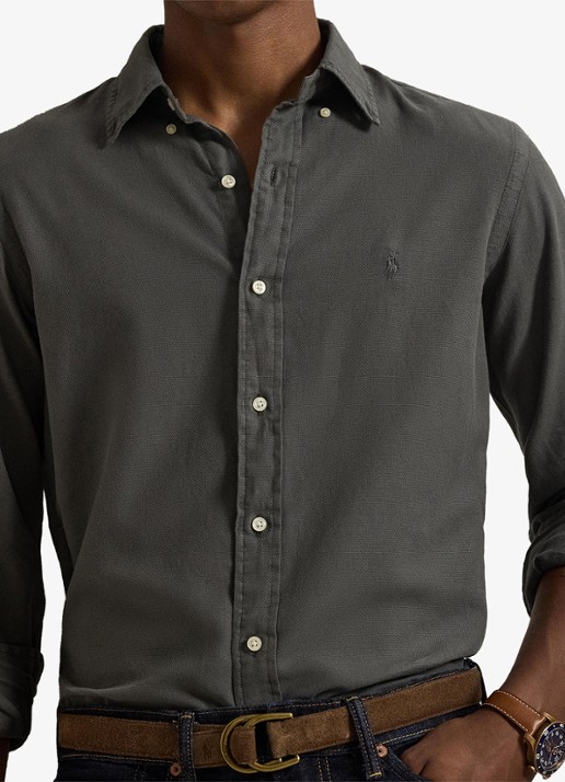 Ralph Lauren Custom fit overhemd met logoborduring - detail 5 dark metal / donkergrijs