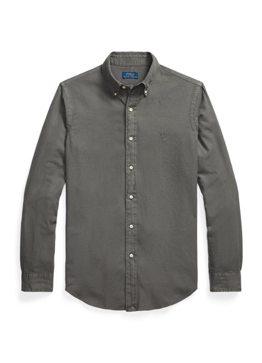 Ralph Lauren Custom fit overhemd met logoborduring - voorkant dark metal / donkergrijs