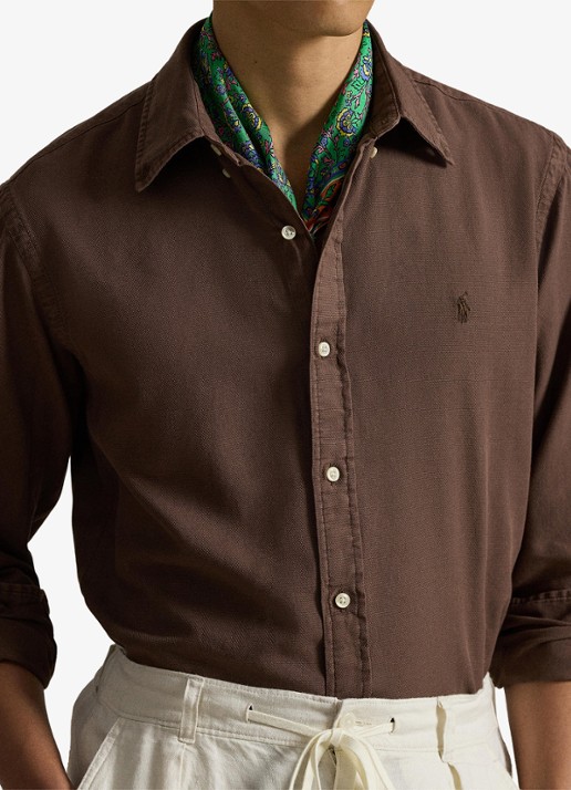 Ralph Lauren Custom fit overhemd met logoborduring - detail 4 nutmeg brown / bruin