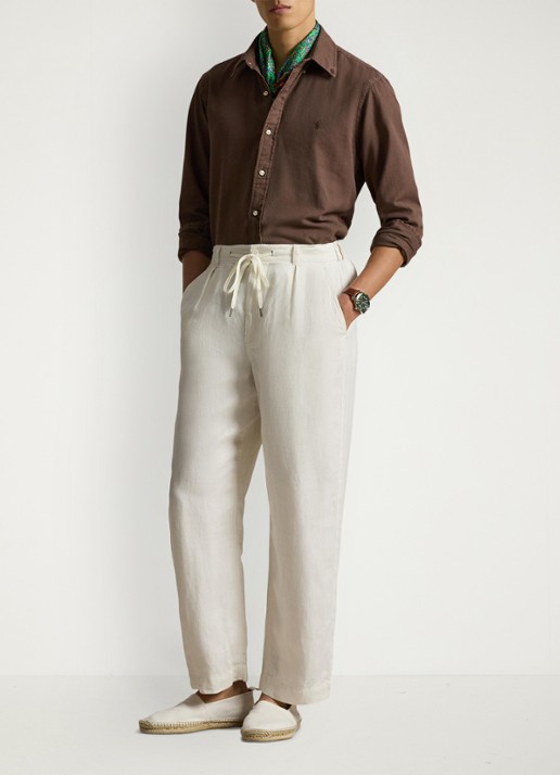 Ralph Lauren Custom fit overhemd met logoborduring - voorkant 2 nutmeg brown / bruin