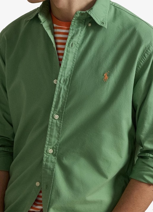 Ralph Lauren Custom fit overhemd met logoborduring - detail 2 outback green / groen