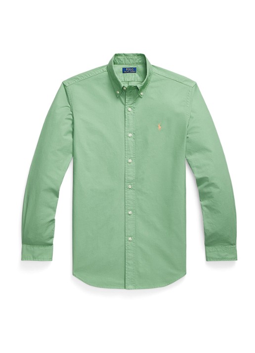 Ralph Lauren Custom fit overhemd met logoborduring - voorkant 3 outback green / groen
