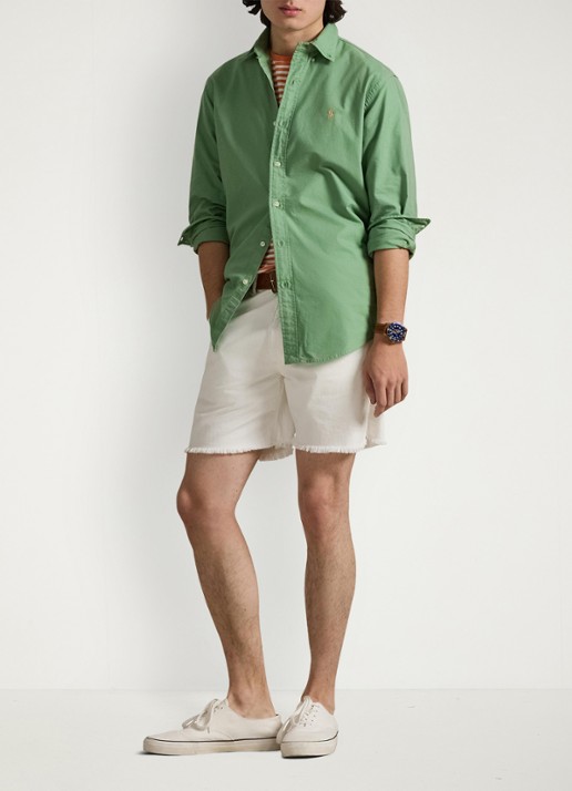 Ralph Lauren Custom fit overhemd met logoborduring - voorkant 4 outback green / groen