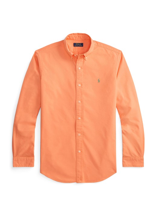 Ralph Lauren Custom fit overhemd met logoborduring - voorkant pompano orange / oranje