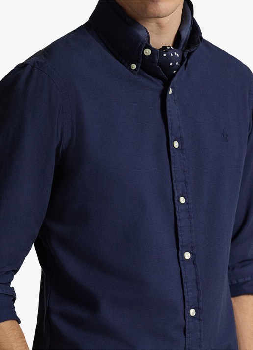 Ralph Lauren Custom fit overhemd met logoborduring - detail 4 cruise navy / donkerblauw