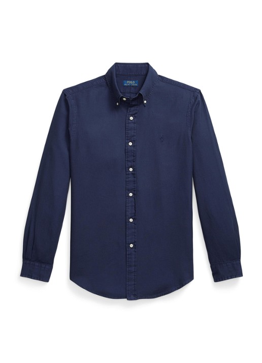 Ralph Lauren Custom fit overhemd met logoborduring - voorkant cruise navy / donkerblauw