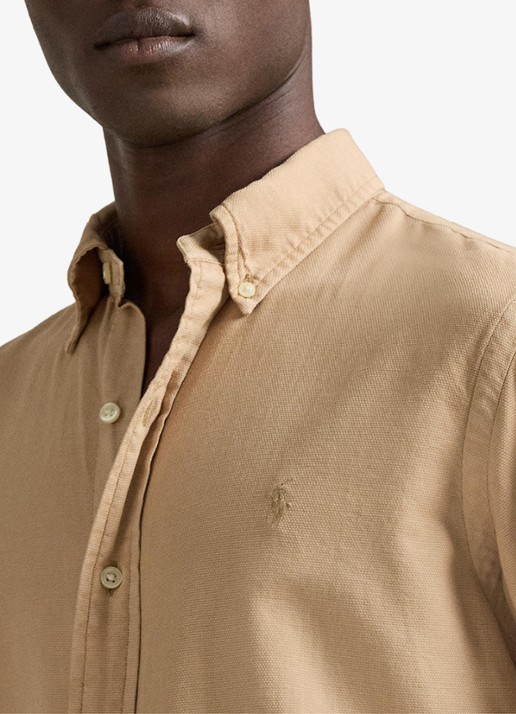 Ralph Lauren Custom fit overhemd met logoborduring - detail 4 surrey tan / bruin