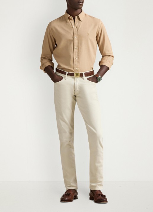 Ralph Lauren Custom fit overhemd met logoborduring - voorkant 2 surrey tan / bruin
