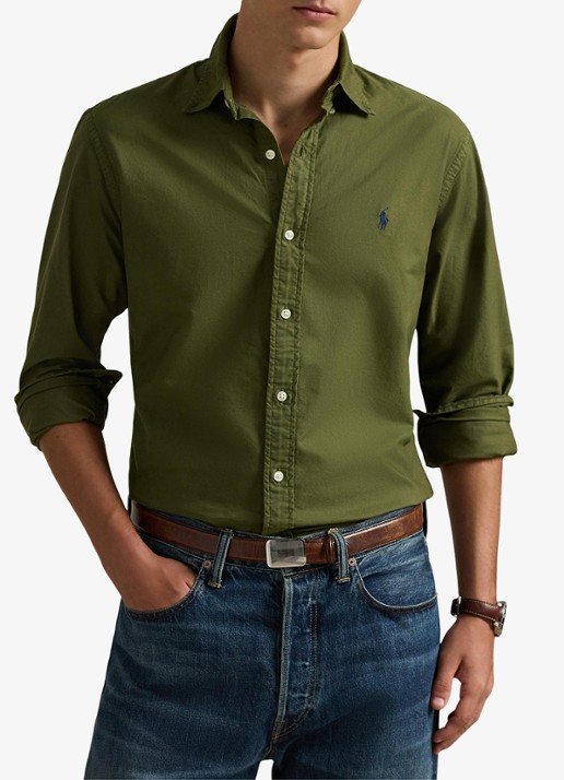Ralph Lauren Custom fit overhemd met logoborduring - detail 4 new olive / olijfgroen