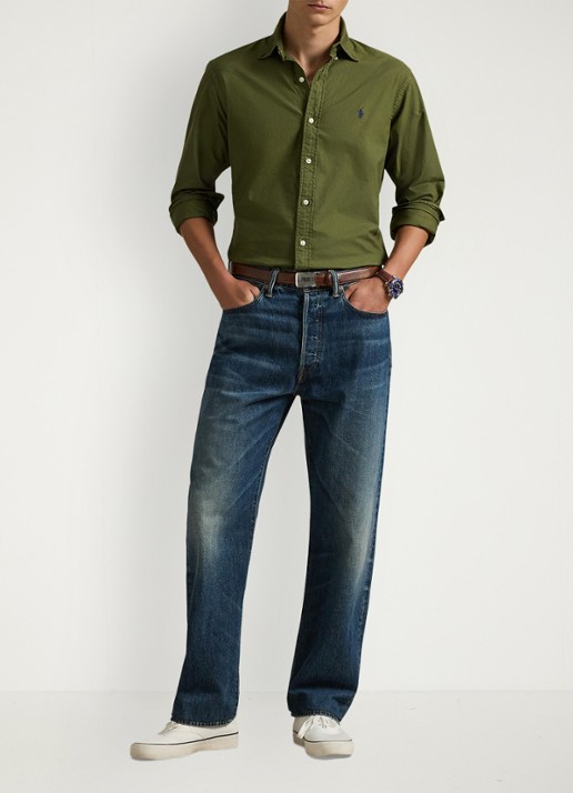 Ralph Lauren Custom fit overhemd met logoborduring - voorkant 3 new olive / olijfgroen
