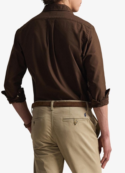Ralph Lauren Custom fit overhemd met logoborduring - achterkant nutmeg brown / bruin