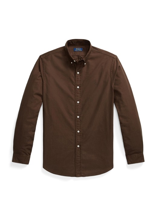 Ralph Lauren Custom fit overhemd met logoborduring - voorkant 2 nutmeg brown / bruin