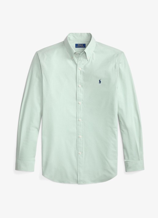 Ralph Lauren Custom fit overhemd met logoborduring - voorkant essex green white / lindegroen