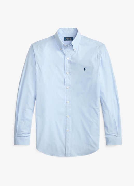 Ralph Lauren Custom fit overhemd met logoborduring - voorkant 3 cabana blue white / lichtblauw