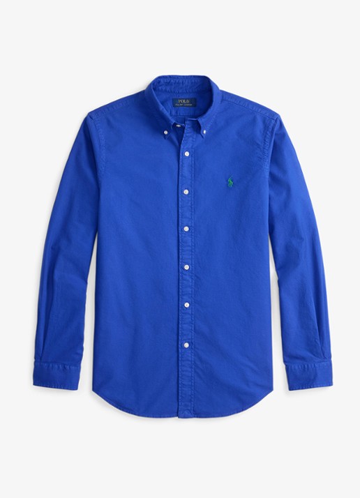 Ralph Lauren Custom fit overhemd met logoborduring - voorkant pacific royal