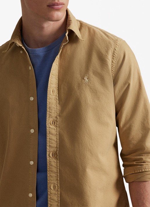 Ralph Lauren Custom fit overhemd met logoborduring - detail 5 cafe tan