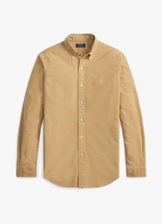 Ralph Lauren Custom fit overhemd met logoborduring - voorkant cafe tan