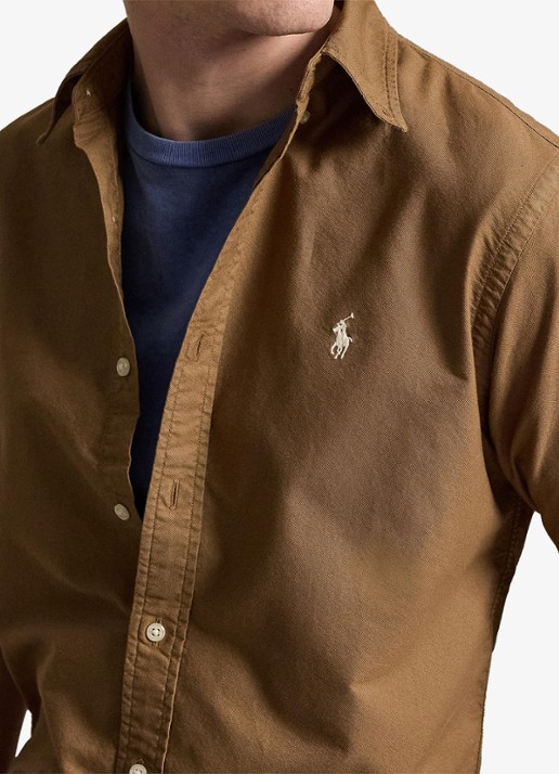 Ralph Lauren Custom fit overhemd met logoborduring - detail 2 rl brown
