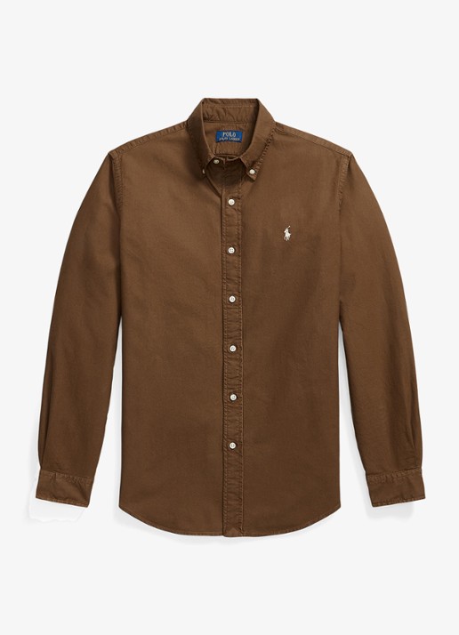 Ralph Lauren Custom fit overhemd met logoborduring - voorkant 6 chestnut / lichtbruin