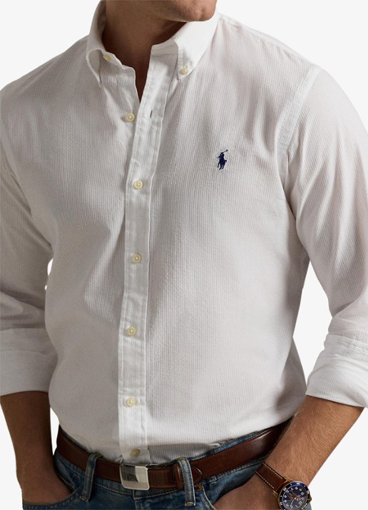 Ralph Lauren Custom fit overhemd met logoborduring - detail 4 white / wit