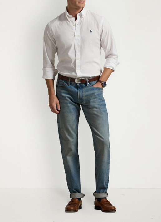 Ralph Lauren Custom fit overhemd met logoborduring - voorkant 2 white / wit