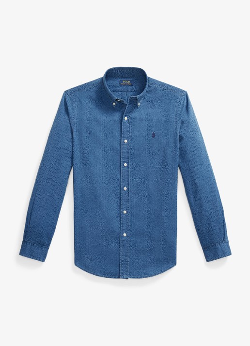 Ralph Lauren Custom fit overhemd met logoborduring - voorkant 6 dark indigo-2wee