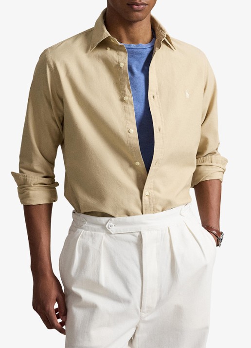 Ralph Lauren Custom fit overhemd met logoborduring - voorkant 2 dune tan-33g2