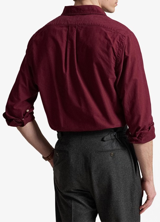 Ralph Lauren Custom fit overhemd met logoborduring - achterkant classic wine / wijnrood