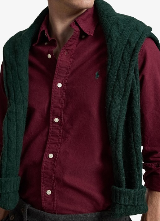 Ralph Lauren Custom fit overhemd met logoborduring - detail 3 classic wine / wijnrood
