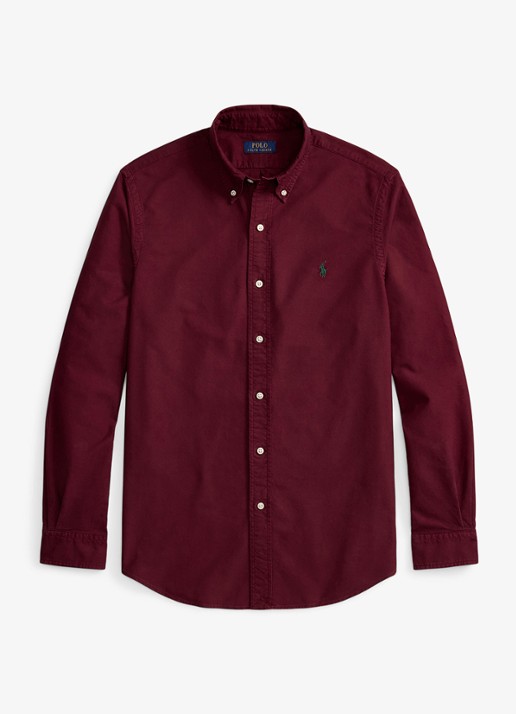 Ralph Lauren Custom fit overhemd met logoborduring - voorkant 4 classic wine / wijnrood