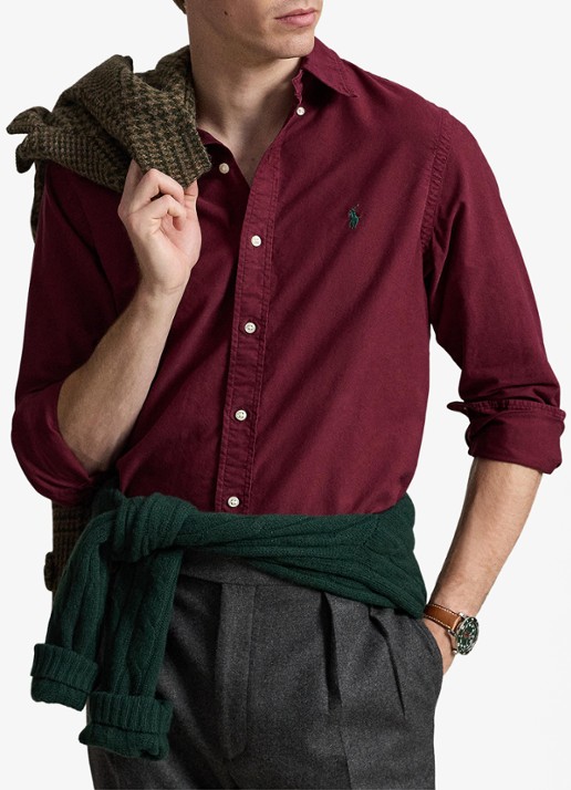 Ralph Lauren Custom fit overhemd met logoborduring - voorkant 5 classic wine / wijnrood