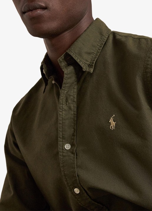Ralph Lauren Custom fit overhemd met logoborduring - detail 2 company olive / olijfgroen