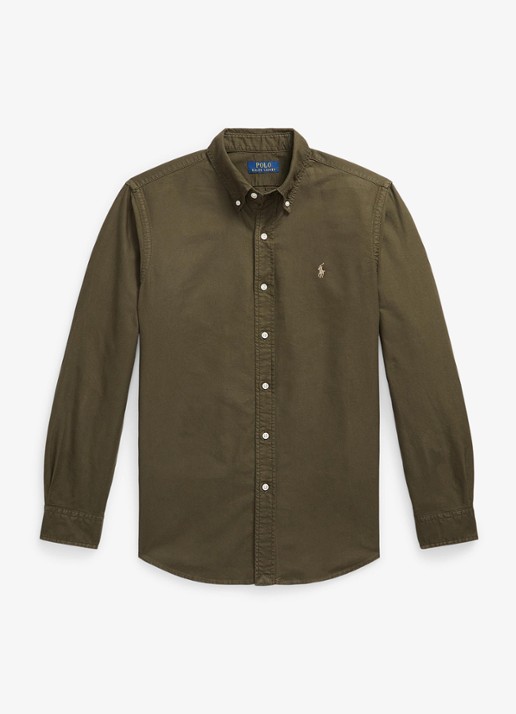 Ralph Lauren Custom fit overhemd met logoborduring - voorkant 4 company olive / olijfgroen