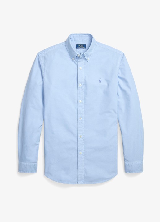 Ralph Lauren Custom fit overhemd met logoborduring - voorkant chambray blue / blauw