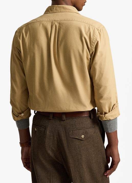 Ralph Lauren Custom fit overhemd met logoborduring - achterkant 3 classic camel / camel