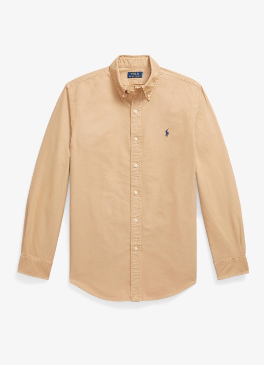 Ralph Lauren Custom fit overhemd met logoborduring - voorkant classic camel / camel