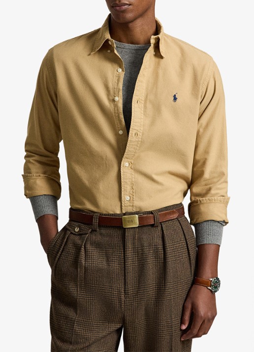 Ralph Lauren Custom fit overhemd met logoborduring - voorkant 2 classic camel / camel