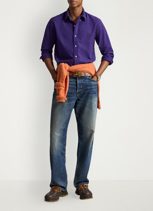 Ralph Lauren Custom fit overhemd met logoborduring - detail medieval purple / paars