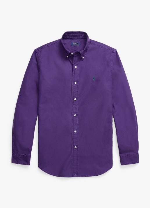 Ralph Lauren Custom fit overhemd met logoborduring - voorkant 4 medieval purple / paars
