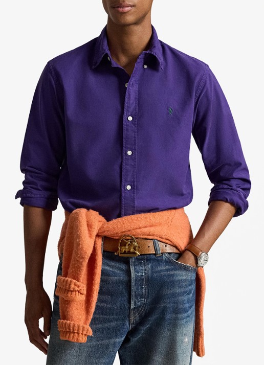 Ralph Lauren Custom fit overhemd met logoborduring - voorkant 5 medieval purple / paars