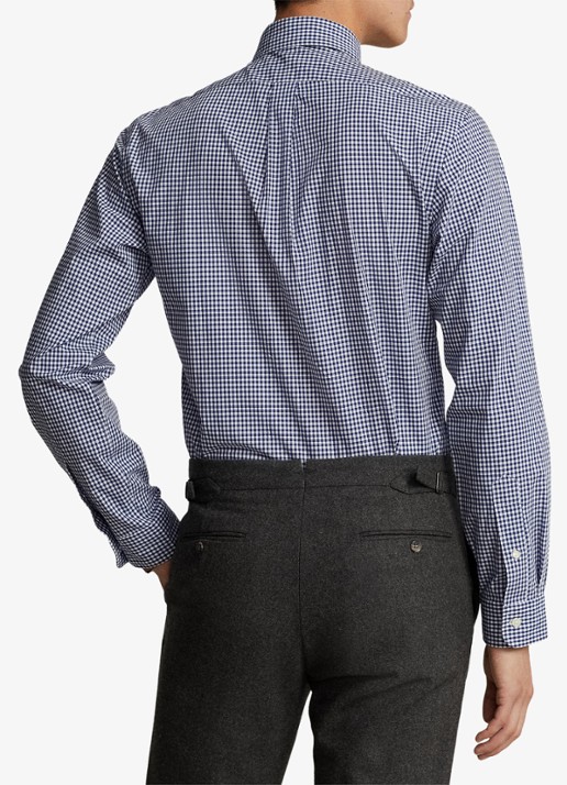 Ralph Lauren Custom fit overhemd met ruitdessin en logoborduring - achterkant navy/white / donkerblauw