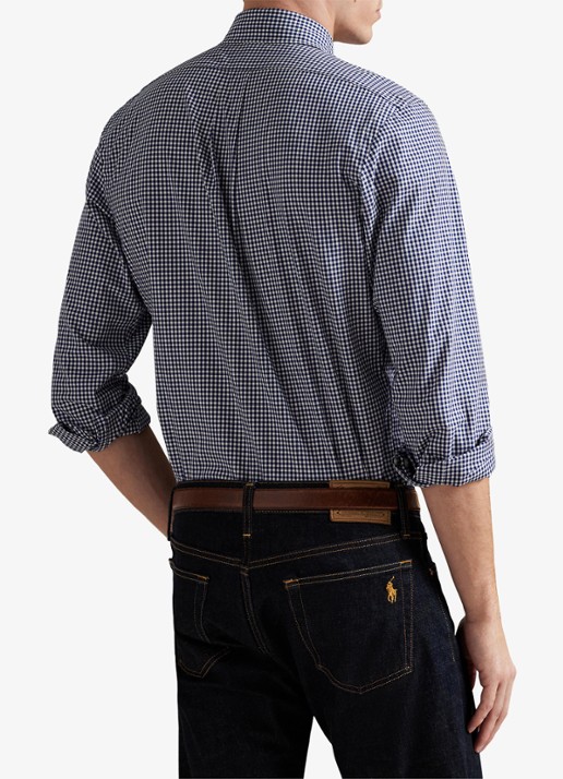 Ralph Lauren Custom fit overhemd met ruitdessin en logoborduring - achterkant 5 newport navy white / donkerblauw
