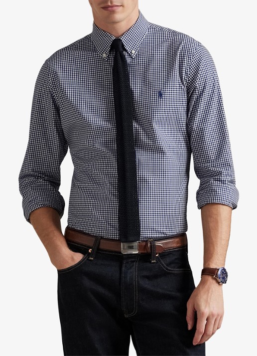 Ralph Lauren Custom fit overhemd met ruitdessin en logoborduring - detail 3 newport navy white / donkerblauw