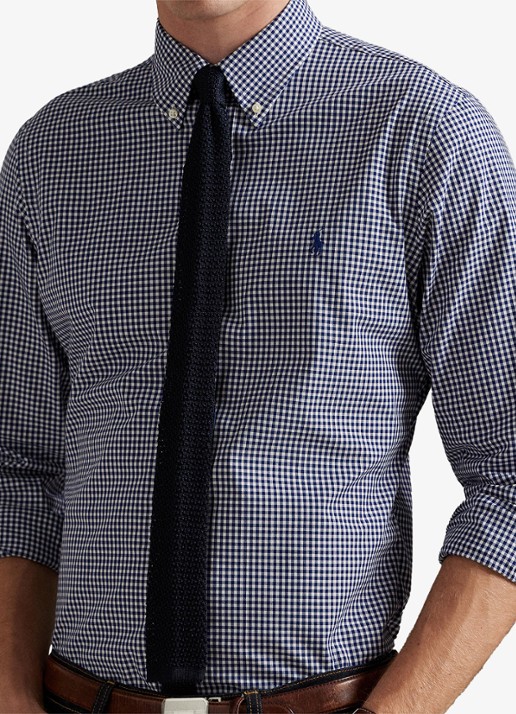 Ralph Lauren Custom fit overhemd met ruitdessin en logoborduring - detail 4 newport navy white / donkerblauw