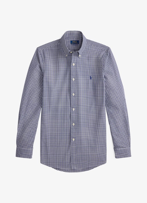Ralph Lauren Custom fit overhemd met ruitdessin en logoborduring - voorkant newport navy white / donkerblauw