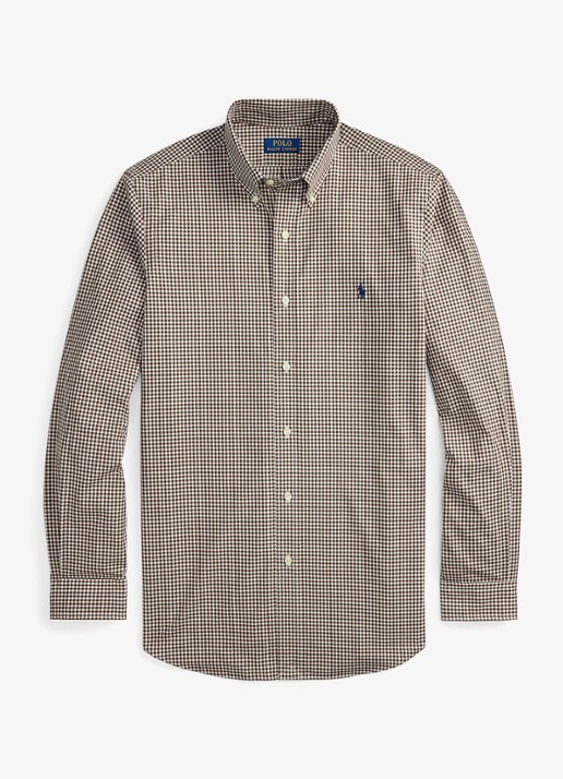 Ralph Lauren Custom fit overhemd met ruitdessin en logoborduring - voorkant 4 cooper brown white / bruin