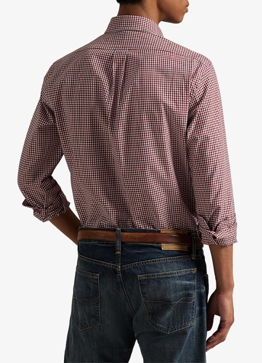 Ralph Lauren Custom fit overhemd met ruitdessin en logoborduring - achterkant 5 classic wine white / wijnrood