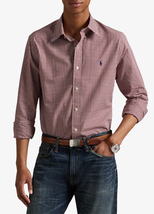 Ralph Lauren Custom fit overhemd met ruitdessin en logoborduring - detail 3 classic wine white / wijnrood
