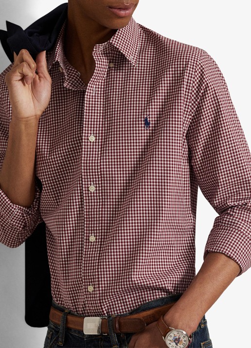 Ralph Lauren Custom fit overhemd met ruitdessin en logoborduring - detail 4 classic wine white / wijnrood